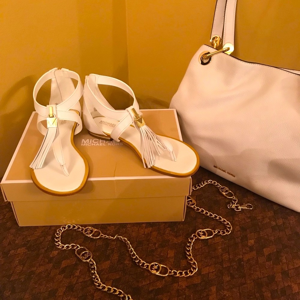 Michael Kors white leather with gold accents